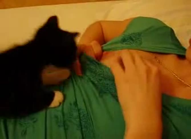 Video :Black dog licking the tits of horny chick